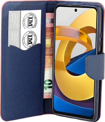 Produktbild von Buch Tasche "Fancy" kompatibel mit XIAOMI REDMI NOTE 11 5G Handy Hülle Etui Brieftasche Schutzhülle mit Standfunktion, Kartenfach Rot-Blau