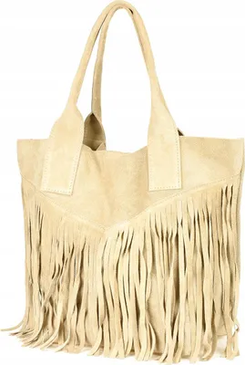 Produktbild von Damen-Shopper-Tasche aus Wildleder, A4-Format, mit Fransen, italienisches Wildleder