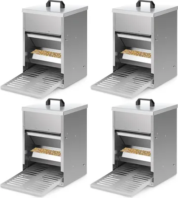 Image de Jopassy 4x Distributeur automatique d'aliments pour poules avec marchepied - Distributeur automatique d'aliments pour poules, oies et canards, capacité 5KG, étanche et résistant aux rats