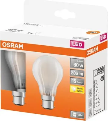 Image de Led Standard Verre Dépoli 6.5w B22 Chaud Boite De 2 - Osram