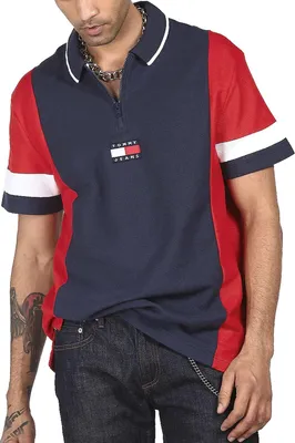 Produktbild von Tommy Jeans Herren Badge Poloshirt RLX ZIP COLORBLOCK DM0DM10919-C87 Dunkelblau