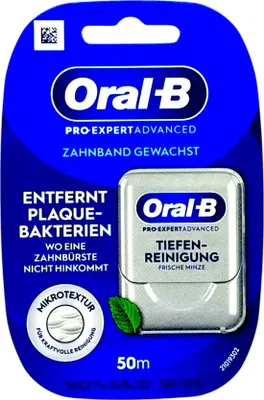 The image shows the packaging of Oral-B Pro-Expert Advanced dental floss.