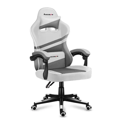 Produktbild von Huzaro Force 4.4 | Gaming Stuhl Bürostuhl Schreibtischstuhl Ergonomischer | Kopfstütze Lendenkissen Höhenverstellbar Wippfunktion | Stoff | Weiß