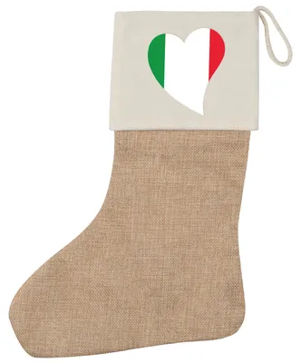 Produktbild von Huuraa Weihnachtsstrumpf Italien Flagge Herz Beige Jute Kaminstrumpf Geschenkidee