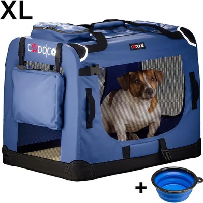 Obrázek produktu pro Přepravka pro psy XL, tmavě modrá, skládací se síťovanými boky