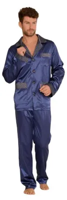Produktbild von FOREX Lingerie edler und hochwertiger Satin-Pyjama Herren-Schlafanzug Hausanzug im tollen Design, L, Marine