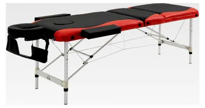 Produktbild von Mobile Massageliege 3 Zonen klappbar mit Kopfstütze, Armlehne und Tragetasche, höhenverstellbares Aluminium Massagebett bis 225 kg belastbar, rot