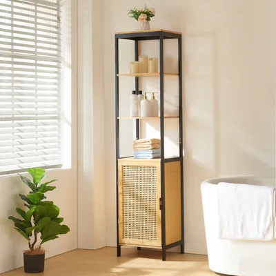 Produktbild von Hochschrank 'Tervola' 172x40x35cm Bambus/Rattanoptik Schwarz