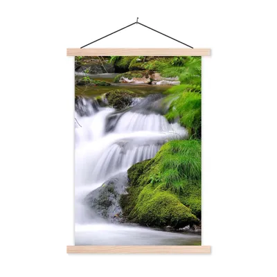 Produktbild von MuchoWow® Textilposter Wasser - Natur - Wasserfall 120x180 cm mit holzfarbenen Rahmen - Textil-Plakat