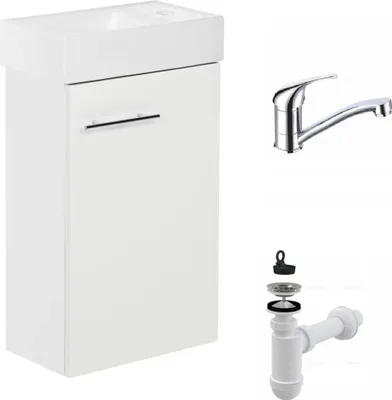 Image de Stamar | Armoire de salle de bain, avec lavabo, petite armoire de salle de bain, avec robinetterie, 50 cm