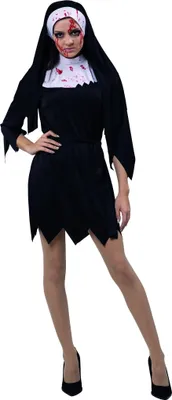 Produktbild von Kostüm Horror Nonne Kleid kurz mit Blut Halloween, Groesse:44