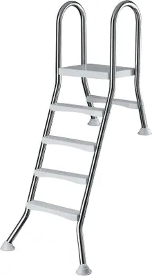 Productafbeelding van Zwemladder van roestvrij staal voor gedeeltelijk verzonken zwembaden - 4 treden + 1 treden tot 1,2 m diep