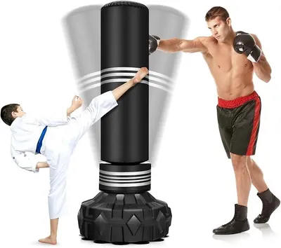 Imagen del producto de Saco de boxeo de pie, 170 cm. Saco de boxeo pesado con soporte relleno. Saco de boxeo de pie de cuero sintético con ventosas. Saco de boxeo para niños, adolescentes y adultos. Entrenador de boxeo para uso doméstico