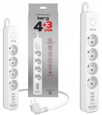 Produktbild von KERG Stromleiste 4 Steckdosen 1,5m mit 3x USB Schalter weiß
