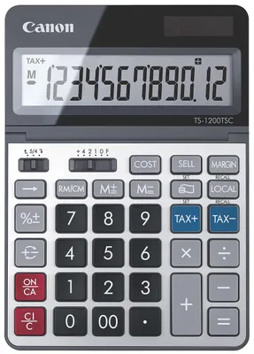 Produktbild von Canon TS-1200TSC, Desktop, Einfacher Taschenrechner, 12 Ziffern, Display klappbar, Akku, Metallisch