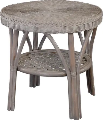 Produktbild von KRINES HOME Rattan-Tisch / Beistelltisch Rund / Couchtisch Rattantisch Ablage (Royal Grau)