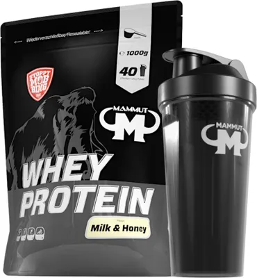 Produktbild von Mammut Nutrition - Whey Protein 1000 g Beutel - 40 Portionen Eiweiß + GRATIS Protein Shaker, Geschmack: Milk Honey