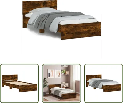 Produktbild von The Living Store Bettgestell mit Kopfteil Räuchereiche 100x200 cm Holzwerkstoff