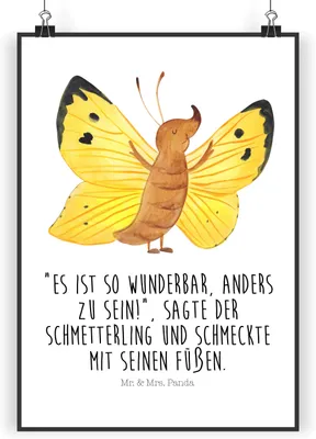 Produktbild von Mr. & Mrs. Panda Bild Schmetterling Zitronenfalter DIN A4 - Weiß - Geschenk, drucke, Fakt, wanddeko, Wandbild, Schmetterlinge, Plakat, Liebe, Deko, Selbstliebe