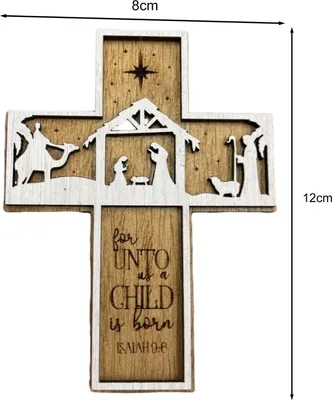 Produktbild von Krippenkreuz mit Schrift, Weihnachtsdekoration, Holzkrippe, Kreuzanhänger, Weihnachtsbaum-Hängedekoration für Zuhause, Familiensegen