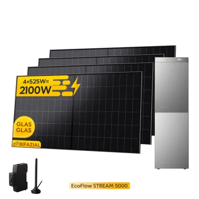 Produktbild von Powerness® Balkonkraftwerk mit Speicher 10048Wh,EcoFlow Stream 5000 Speicher mit EB 5000 Zusatzbatterie, 4x 525Wp BC Bifaziale Solarmodule+Smart Meter
