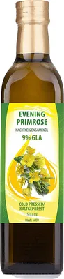 Produktbild von Nachtkerzensamenöl, kaltgepresst, reich an GLA, aus europäischem Anbau 500ml
