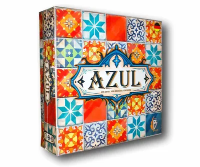 The image shows the box of the board game Azul, decorated with colorful tiles.