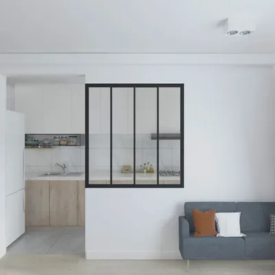 Produktbild von Innenfenster 4-teilig, 123x130 cm, Stahl Schwarz, Glas klar, Industriestil, Loftstil