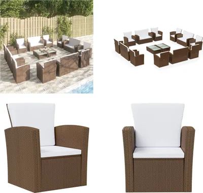 Produktbild von vidaXL 16 tlg. Garten Lounge Set mit Auflagen Poly Rattan Braun - Garten-Lounge-Set - Garten-Lounge-Sets - Terrassenmöbel - Gartenmöbel