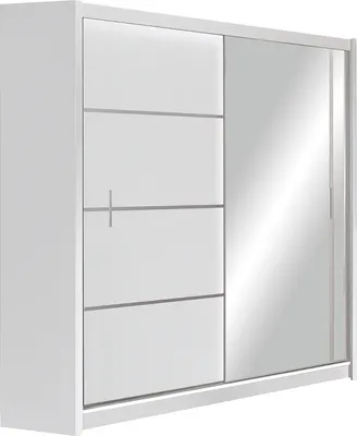 Produktbild von Schwebetürenschrank VISTA 180 cm mit Spiegel – moderner Kleiderschrank Schiebetürenschrank (Weiss)
