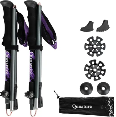 Zdjęcie produktu dla Qunature 2-częściowe kijki trekkingowe kijki turystyczne 7075 aluminiowe kijki do chodzenia na zewnątrz 130 cm, fioletowe
