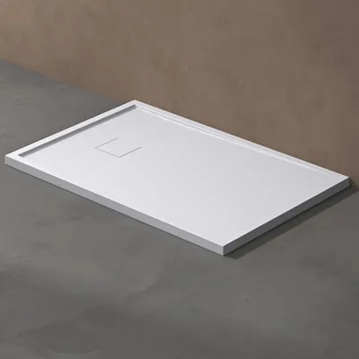 Produktbild von doporro Duschtasse Duschwanne 80x100x4 flach Mineralguss in Weiß inkl. Ablaufgarnitur AL02 DIN-Anschlüsse für bodenebene Montage geeignet Geoma08