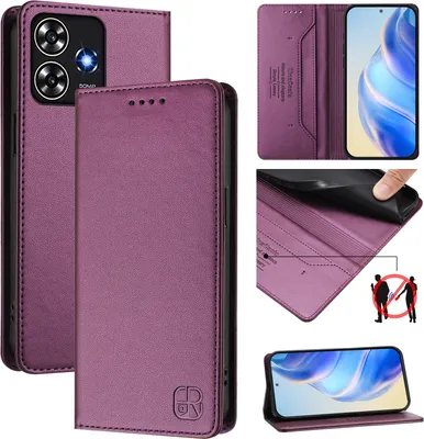 Produktbild von Lederhülle für ZTE Blade A73 4G Hülle Flip Brieftasche Kartenfächern Ständer Schutzhülle Lila