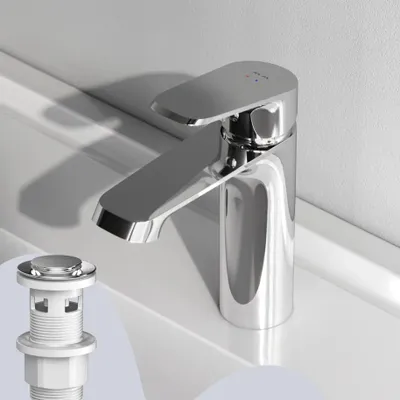 Productafbeelding van AM.PM Éénhendel wastafelmengkraan, waterkraan voor badkamer, met klikafvoer, chroom