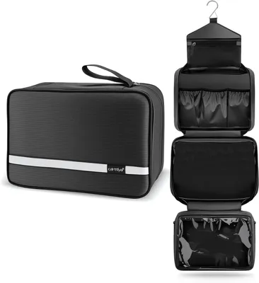 Produktbild von Kulturbeutel zum Aufh?ngen, Kulturbeutel Herren Damen, Kosmetiktasche Gro? Waschtasche Reise Waschbeutel Cosmetic Bag Makeup Tasche Kulturtaschen Toilettentasche mit Haken (Schwarz)