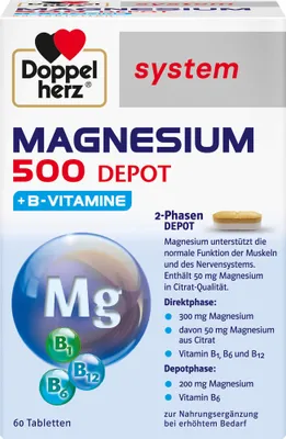 Produktbild von Doppelherz system Magnesium 500 Depot Tabletten für Muskeln und das Nervensystem, 60 St. Tabletten