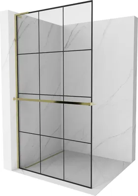 Produktbild von Mexen Kioto+ L Duschwand mit Regal Walk-in 100 x 200 cm, schwarzes Muster, goldene - 800-100-123-50-77