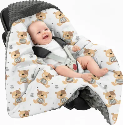 Produktbild von Minky-Schlafsack 80x80cm für Autositz, Babytragetuch, Teddybär