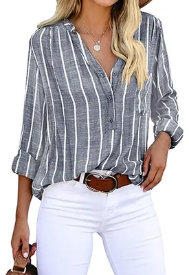 Produktbild von Cindeyar Bluse Damen Langarm Streifen Oberteile Casual Langarmshirt Tops Lose Ba