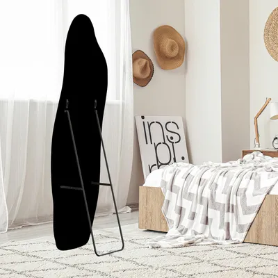 Produktbild von Ganzkörperspiegel 160x50 cm, Stand- & Wandspiegel, asymmetrischer gewölbter Bodenspiegel mit Flanell-Holzrahmen