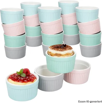 Produktbild von 24er Set Emilia Soufflé Förmchen Porzellan 125ml 4 Farben Auflaufform