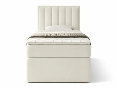Produktbild von NORDELO Boxspringbett MORFEO 120x200 cm NEW VELO Velvet Weiß Komplett-Set gepolstertes Einzelbett mit Stauraum, Matratze und 4 cm Visco-Topper, Bonellfederkernmatratze, T30-Schaum