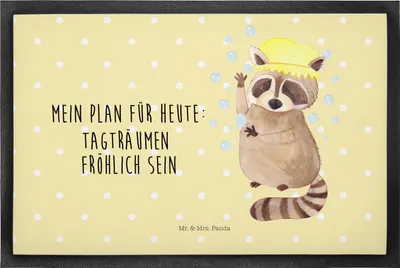 Produktbild von Mr. & Mrs. Panda Bodenvorleger Waschbär 50 x 75 cm - Gelb Pastell - Geschenk, Seifenblasen, Fußabstreifer, Lustige Sprüche, Plan, Waschen, Fußabtreter, fußmatte, Fröhlich