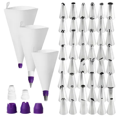 Image de Kit de poche à douille comprenant 48 douilles, de 30/35/40 cm, réutilisable, en acier inoxydable et en polyester-coton