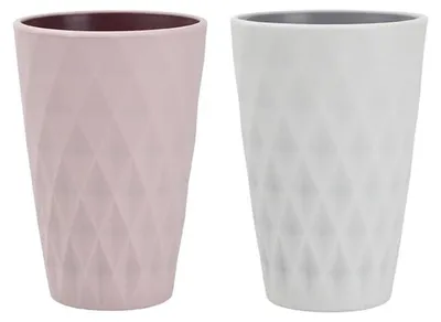 Image de Lot de 2 gobelets à dents en plastique, rose et blanc, 450 ml