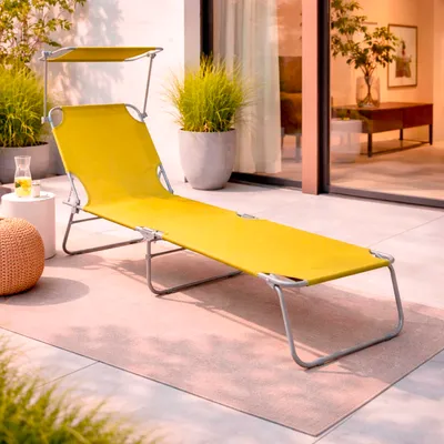 Produktbild von 3-Bein Gartenliege Campingliege Lime 186x55x24cm mit Sonnenschutzdach