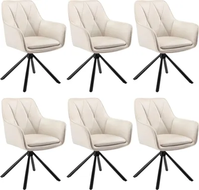 Produktbild von EUGAD 6x Esszimmerstuhl drehbar mit Armlehnen, Polsterstuhl aus Samt, Beige