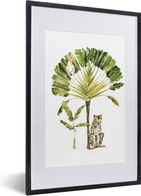 Produktbild von MuchoWow® Gerahmtes Poster Dschungel - Leopard - Tiere 40x60 cm - Poster mit Schwarzem Bilderrahmen Wandposter Rahmen Foto Bilder - Poster in Rahmen