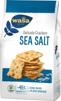 Produktbild von Wasa Delicate Crackers Sea Salt mořská sůl pečené v troubě tenké oplatky 180g