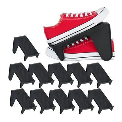 Produktbild von Relaxdays Schuhhalter, 12er Set, bis Größe 39, rutschfeste Schuhablage, Kunststoff, Ordnungssystem für Schuhe, schwarz